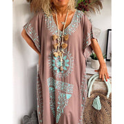 Loose V Neck Boho Print Dress Maxi Dress